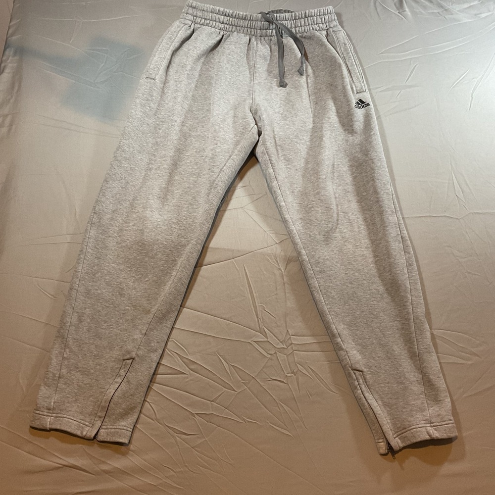Adidas Men's Large Gray Fleece Jogger Sweatpants Athletic Zip Ankle
